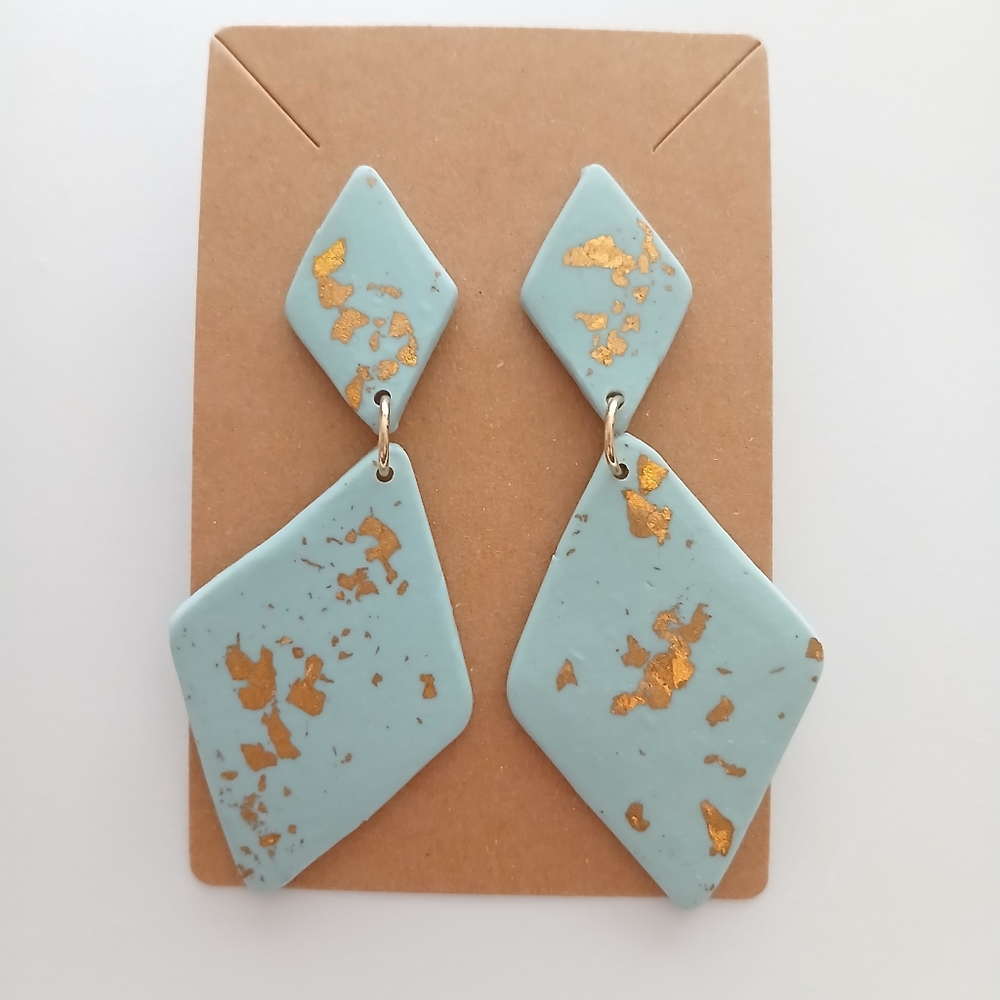Fashion Jewelry Aqua Teardrop Geometric Earrings with Gold Fleck - Picture 2 of 3